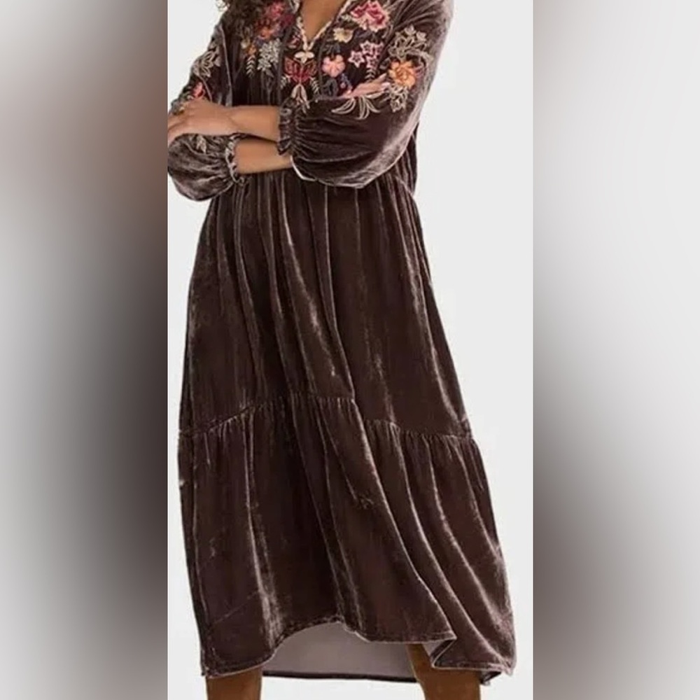 Johnny Was “Taline Velvet Midi Dress” in coffee bean brown. New with tags. - Picture 10 of 12